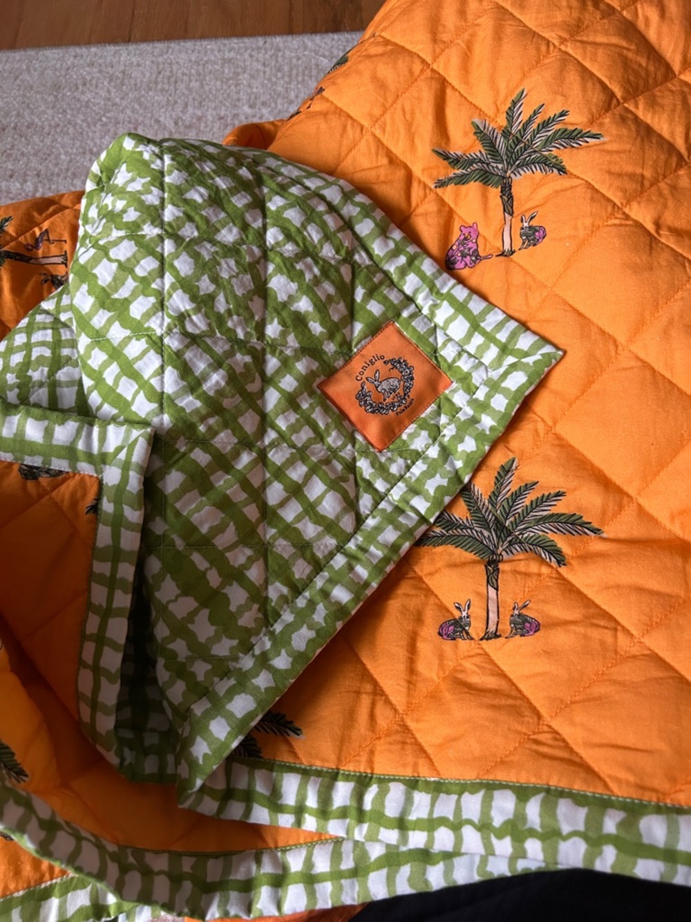 Coniglio Palm Beach cotton Orange Palm-Print gingham Quilted Bedding TWIN - Picture 5 of 9